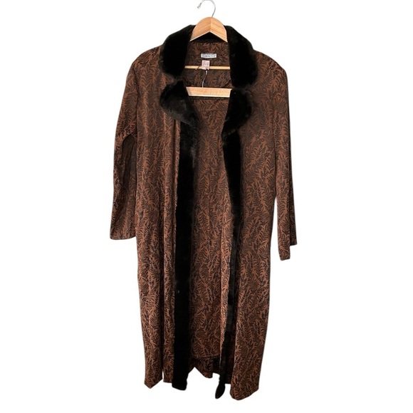 Moon Light USA Vintage 3 Piece Set Bohemian Fern Print Faux Fur Robe Top Skirt - Picture 2 of 16